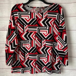 Easywear by Chico's Red Black Geometric Pattern Blouse 3/4 Sleeve Chico's Size 0